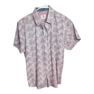 Steel & Jelly Men's Short Sleeve Button-Up Shirt Pink Geometric Pattern Size XL